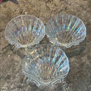 Hasegawa Iridescent Glass Shell Bowls‎ Set of 3 Vintage Candy Dishes